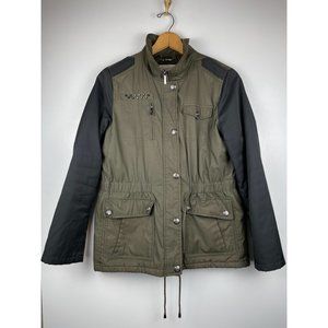 Laundry by Shelli Segal Two-Tone Studded Hunter Jacket Olive Green Black L